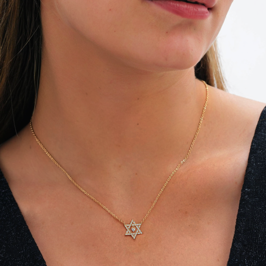 Heart Centered Star of David Necklace in 14K Gold