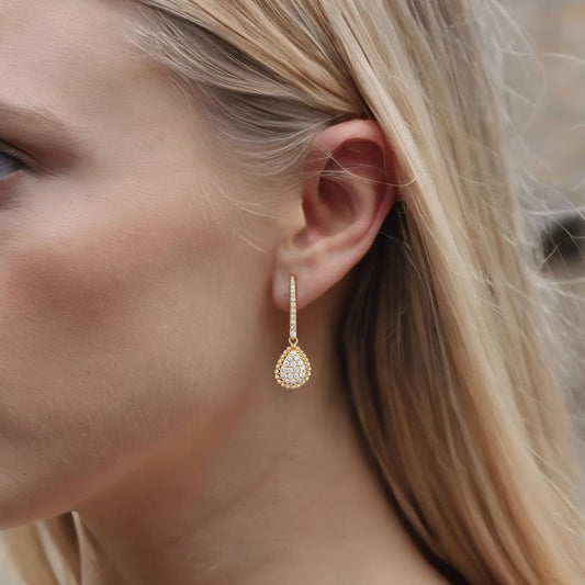 Teardrop Pave Dangle Diamond Earrings in 14K Yellow Gold