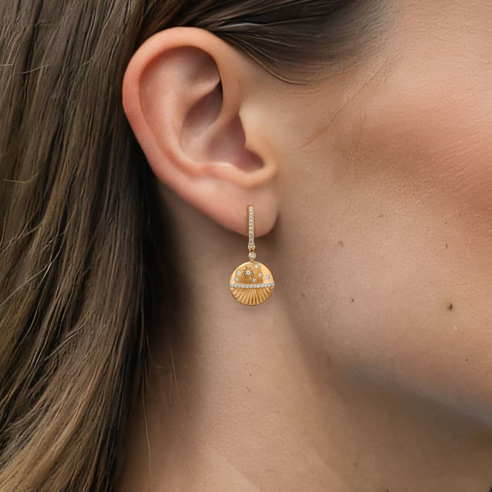 Starburst Shell Drop Earrings in 14K Yellow Gold