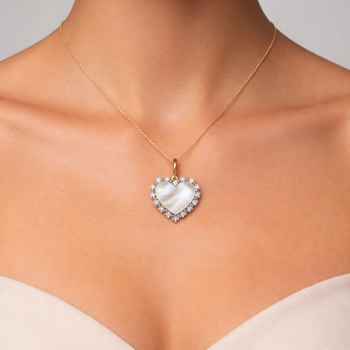 Heart Shape Pearl Pendant Necklace in 14K Yellow Gold