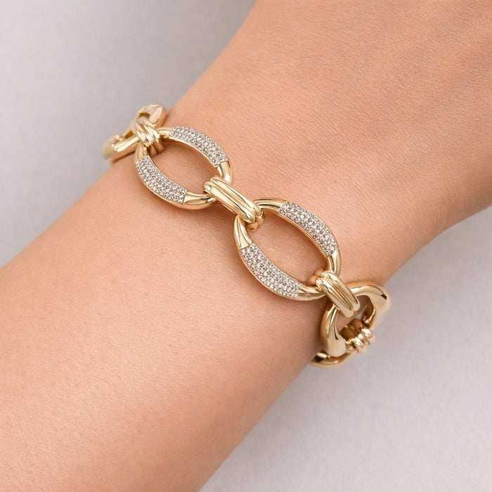 Bold Oval Link Pave Bracelet in 14K Yellow Gold