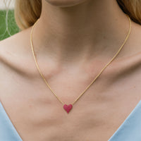 Diamond Ruby Charm Pendant Necklace in 14K Yellow Gold
