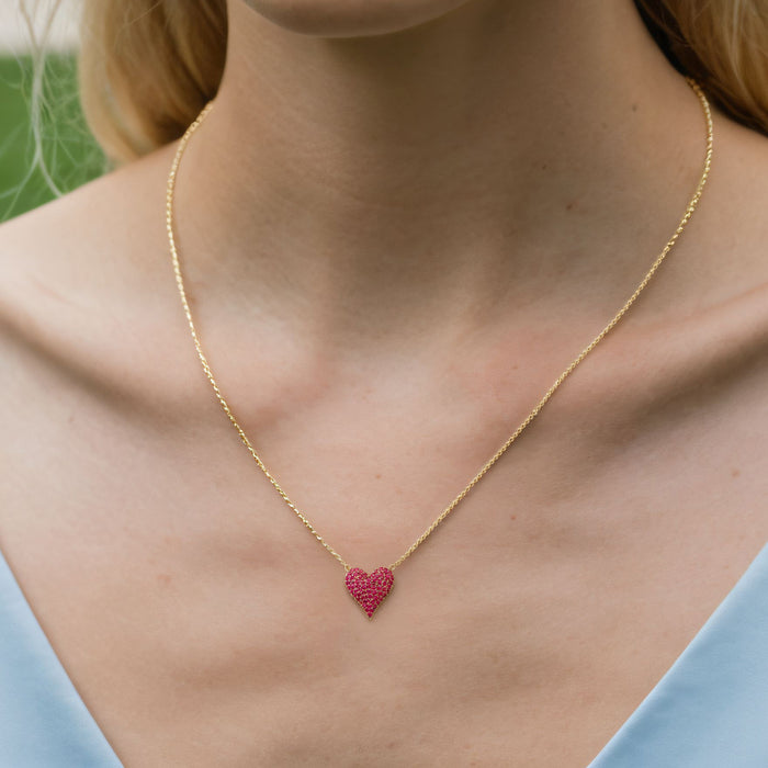 Diamond Ruby Charm Pendant Necklace in 14K Yellow Gold