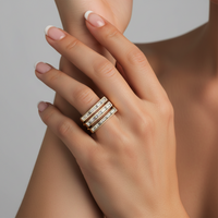 Bold Band Three Row Baguette Diamond Ring in 14K Yellow Gold