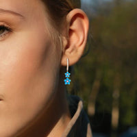 Blooming Turquoise Floral Drop Earrings in 14K Yellow Gold