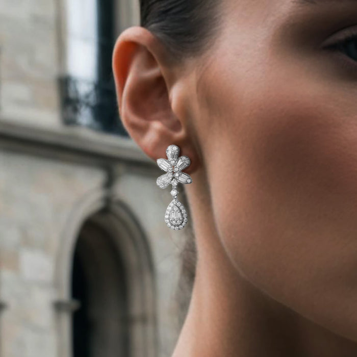 Diamond Fall Glittering Drops Earrings in 14K Yellow Gold