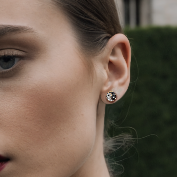 Bygone Era Black Enamel Stud Earrings in 14K Yellow Gold