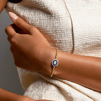 Oval Centerpiece Beaded Bangle Bracelet in 14K Gold
