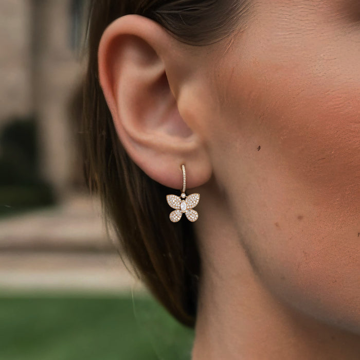 Marquise Center Pave Butterfly Drop Earrings in 14K Yellow Gold