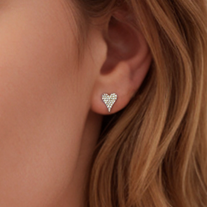 Heart Shape Diamond Stud Earrings in 14K Yellow Gold