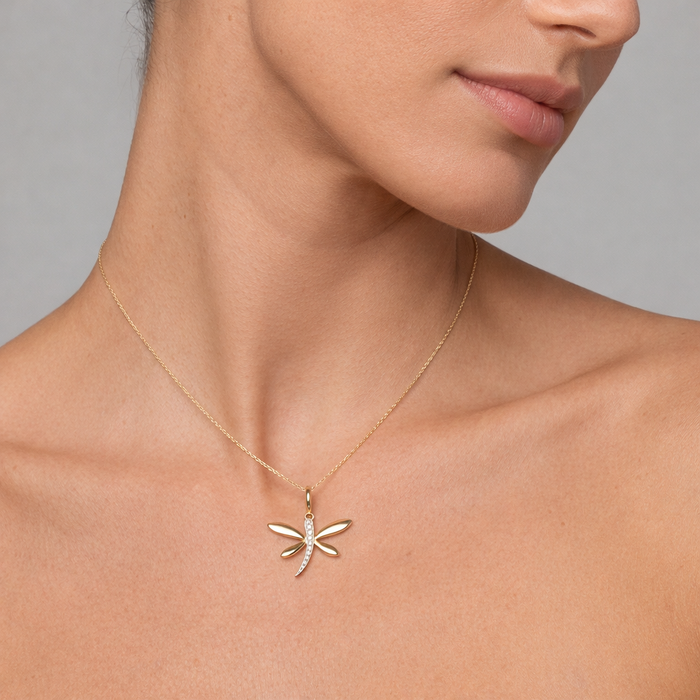 Diamond Full Cut Butterfly Pendant Necklace in 14K Yellow Gold