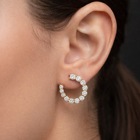 Golden Charm Diamond Hoop Earrings in 14K Yellow Gold