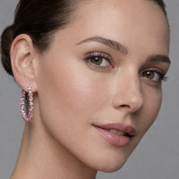 Pink Sapphire Mixed Cut Hoop Earrings in 14K Yellow Gold