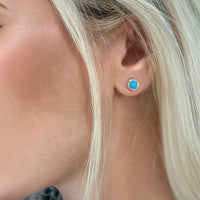 Feminine Turquoise 14K (or 18k upon request) Yellow Gold Diamond Stud Earrings