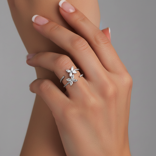 Floral Ring Marquise Diamond Ring in 14K White Gold