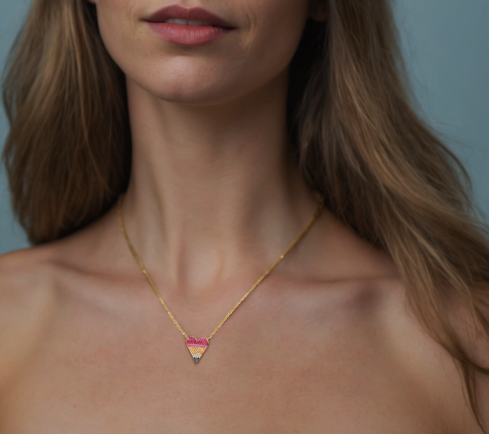 Heart Pave Multicolor Diamond Necklace in 14K Yellow Gold