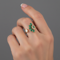 Open Ring Emerald Cluster Diamond Ring in 14K Yellow Gold