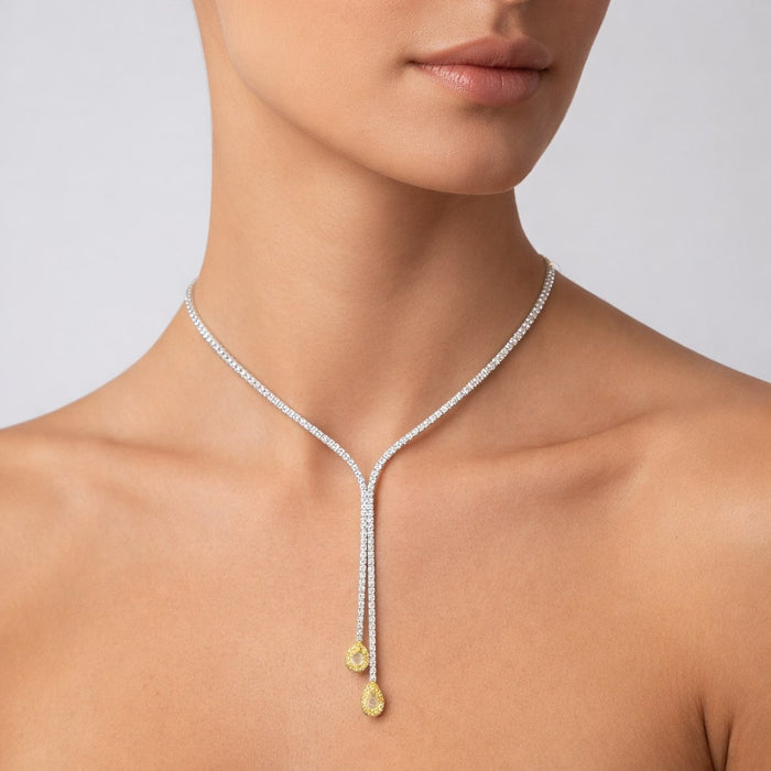 Golden Dewdrop Diamond Lariat Necklace in 18K Yellow Gold