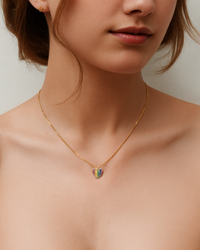 Heart Pave Round Sapphire Necklace in 14K Yellow Gold