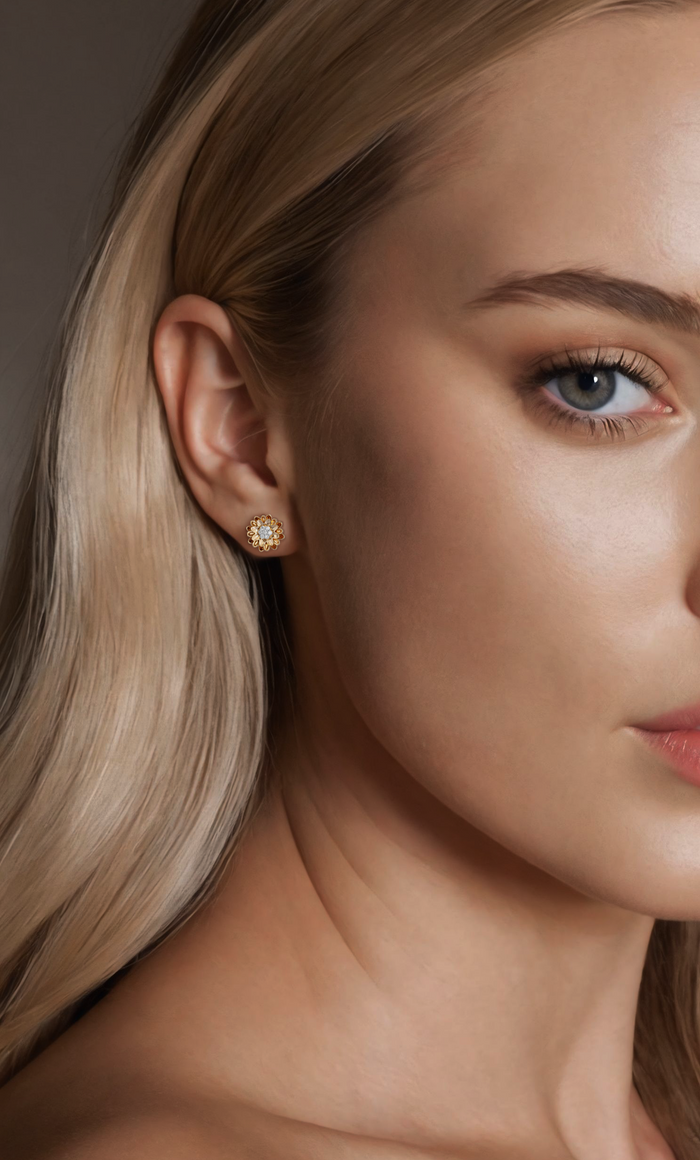 Brilliant Cut Diamond Flower Stud Earrings in 14K Yellow Gold