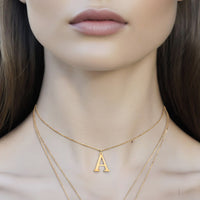 Diamond Chain Letter Pendant Necklace in 14K Yellow Gold