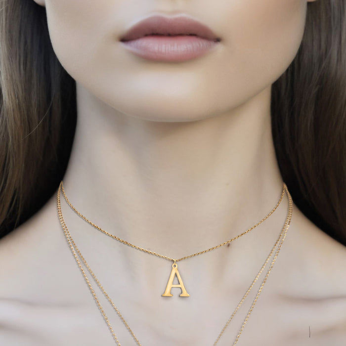 Diamond Chain Letter Pendant Necklace in 14K Yellow Gold