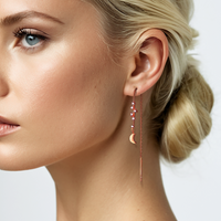 Moon Star Diamond Threader Earrings in 14K Rose Gold
