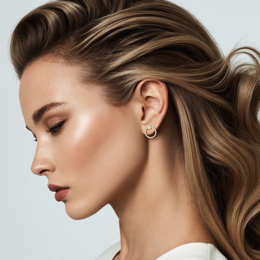 Diamond Circle Charm Stud Earrings in 14K Gold