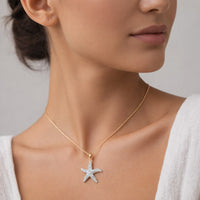 Diamond Starfish Charm Pendant Necklace in 14K Yellow Gold