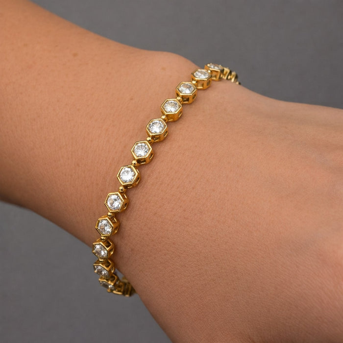 Hexagon Diamond Tennis Bracelet in 18K Yellow Gold