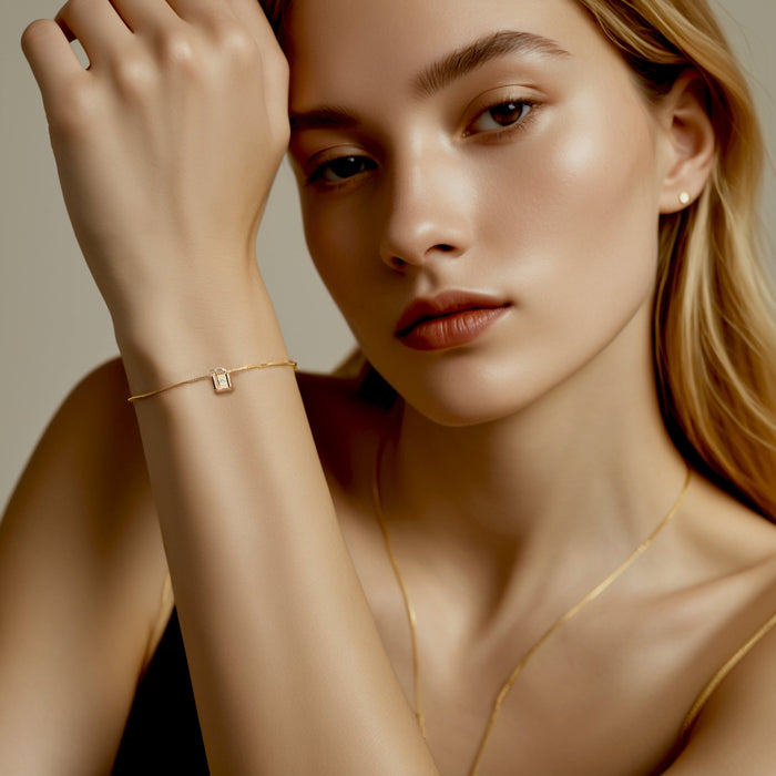 Mini Lock Diamond Bracelet in 14K Yellow Gold