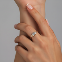 Textured Band Baguette Diamond Cluster Ring in 14K Yellow Gold