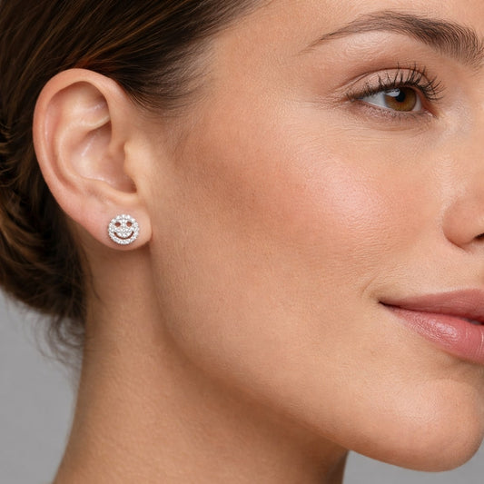 Smiley Studs Diamond Earrings in 14K Yellow Gold