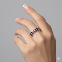 Band Ring Emerald Cut Blue Sapphire Ring in 14K Yellow Gold