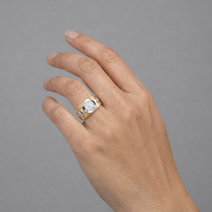 Two Tone Round Cluster Diamond Ring in 18K Gold
