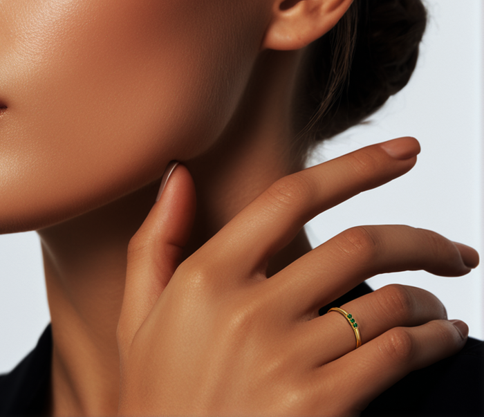 Trilogy Round Emerald Ring in 14K Yellow Gold