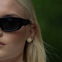 Sunflower Yellow & White Stud Earrings in 14K White Gold