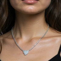 Diamond Heart Pave Necklace in 14K White Gold