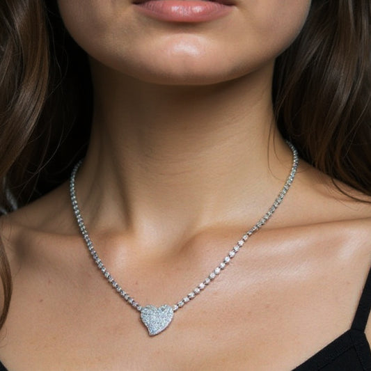 Diamond Heart Pave Necklace in 14K White Gold