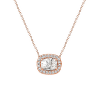 Cushion Cut Diamond Halo Pendant Necklace in 14K Gold