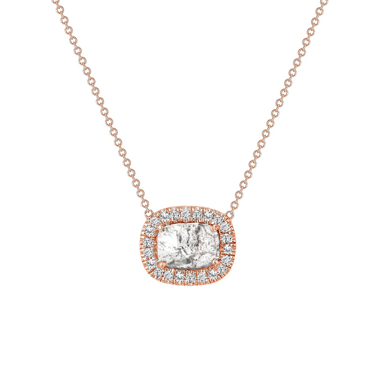 Cushion Cut Diamond Halo Pendant Necklace in 14K Gold