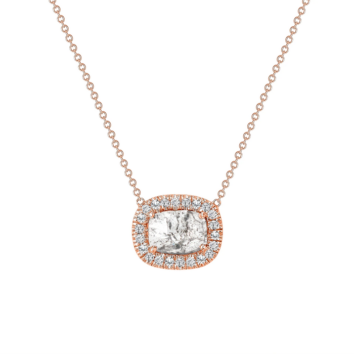 Cushion Cut Diamond Halo Pendant Necklace in 14K Gold