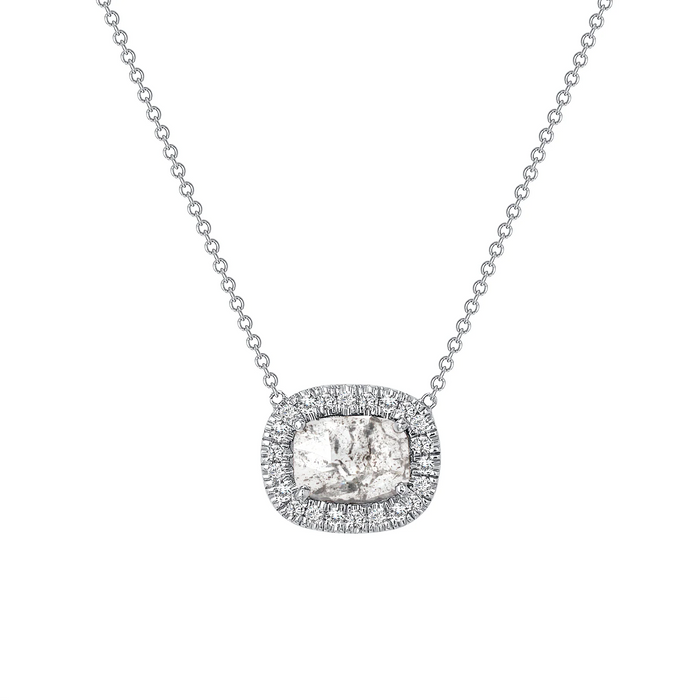 Cushion Cut Diamond Halo Pendant Necklace in 14K Gold