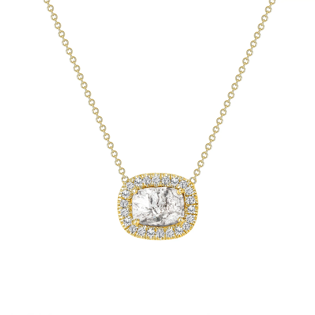 Cushion Cut Diamond Halo Pendant Necklace in 14K Gold