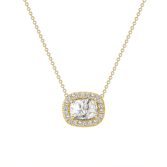 Cushion Cut Diamond Halo Pendant Necklace in 14K Gold