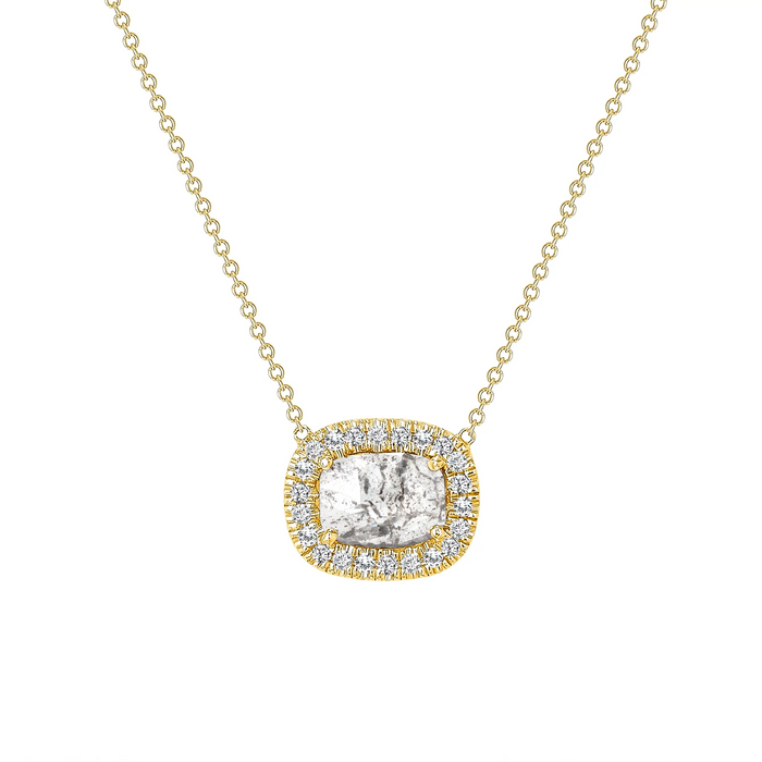 Cushion Cut Diamond Halo Pendant Necklace in 14K Gold