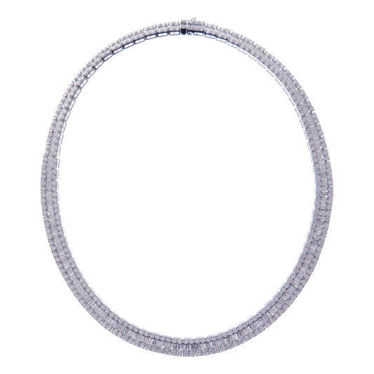White Baguette 308 Round Diamonds Necklace in 18K Gold