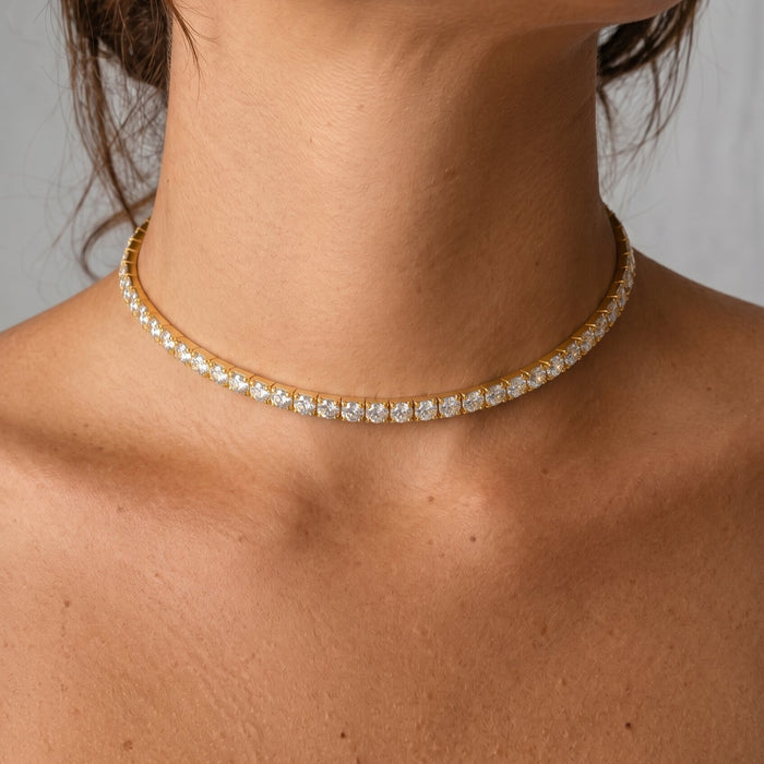 Diamond Line Choker 14K (18K Custom) Yellow Gold Necklace