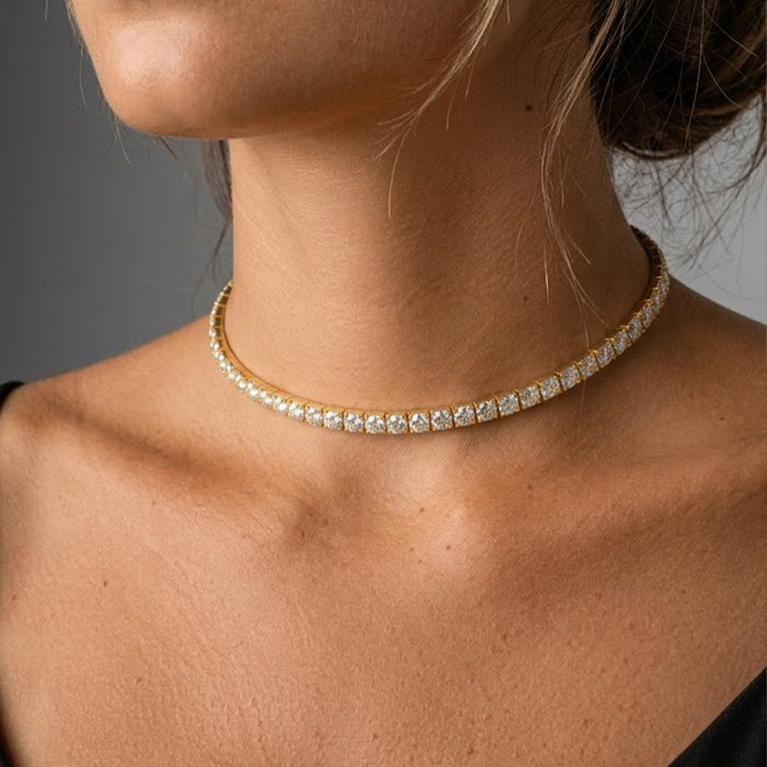 Diamond Line Choker 14K (18K Custom) Yellow Gold Necklace