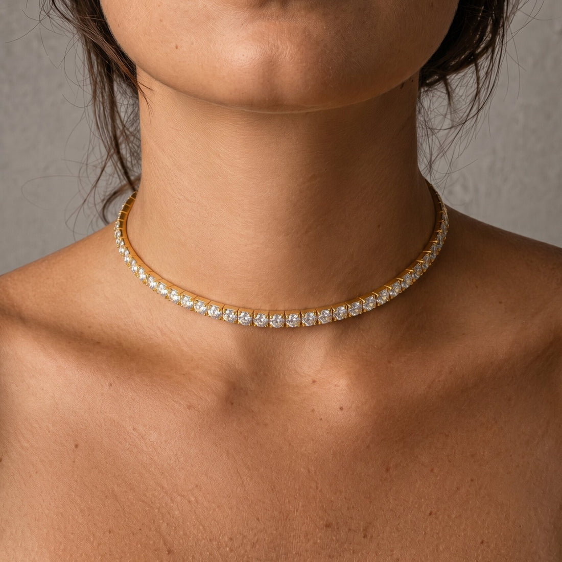 Diamond Line Choker 14K (18K Custom) Yellow Gold Necklace